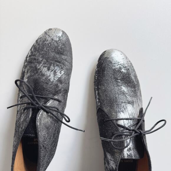 Isabel Marant Etoile Metallic Silver Calf Hair Leather Ginger Booties Size 37/7 - Picture 2 of 8